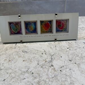 Unique Triple Matted Multicolor Desktop Art Print‎ Watercolor Hearts 9' x 3'